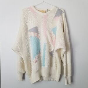 Vintage Lady Lilly White, Pink & Blue Knit Sweater